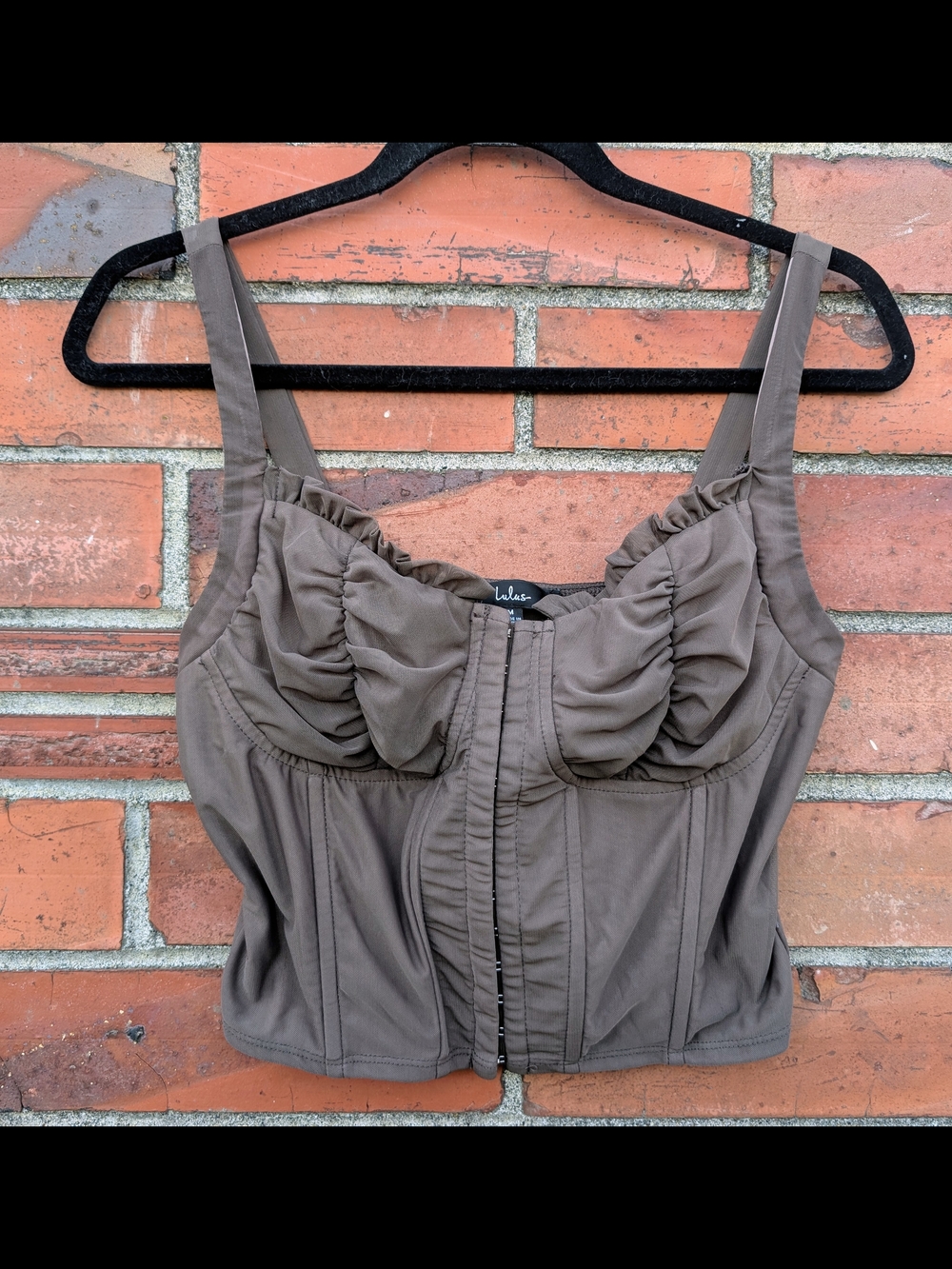 Lulus Coveted Flirt Grey Mesh Bustier Crop Top Boned Underwired Corset *Size M*